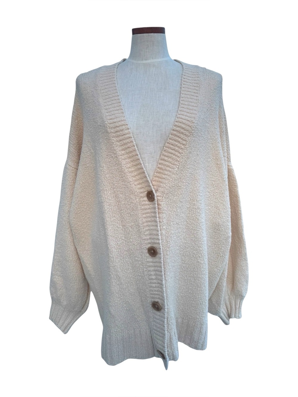 aerie Cream Oversized Button-Front V-Neck Cardigan Size XL